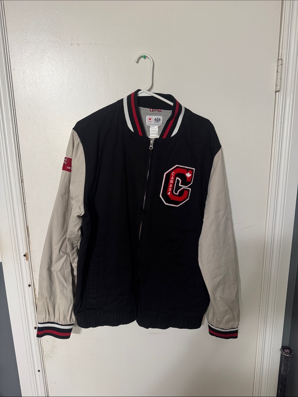 Canada Crest Black & Cream Varsity Bomber Jacket
